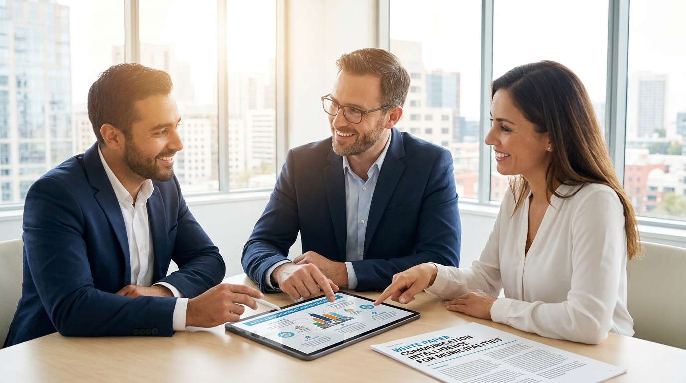 visueller beleg oder themenillustration: Kompakte Übersichtsseite (höchstens 6 Sektionen, knappe Texte) im Marketing-Bereich Grundlagen: Das Whitepaper Communication Intelligence fü